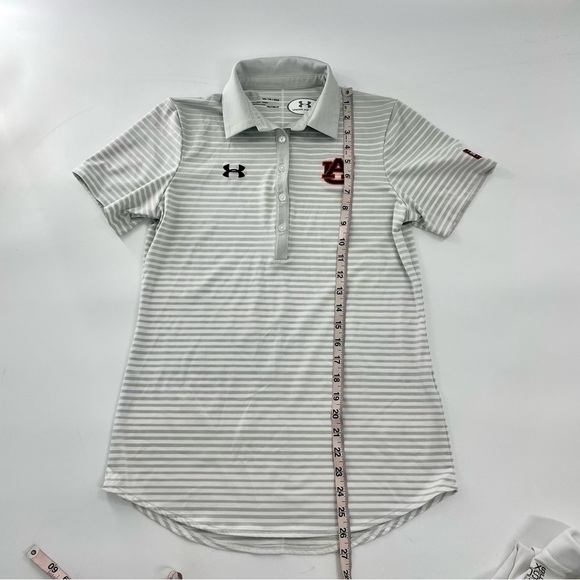 Under Armour HeatGear AUBURN Golf Polo Bundle in White Grey and White Stripe XS - Picture 8 of 16